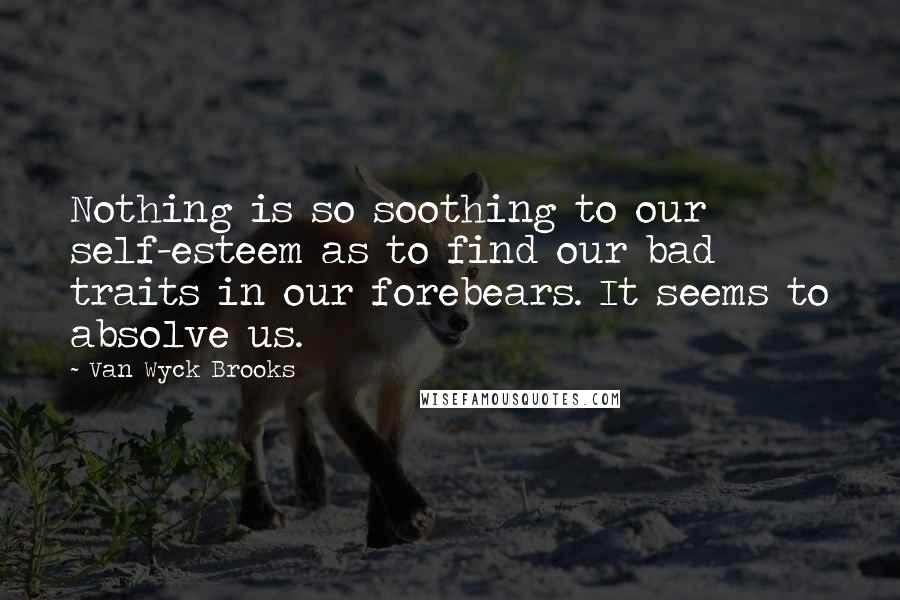 Van Wyck Brooks Quotes: Nothing is so soothing to our self-esteem as to find our bad traits in our forebears. It seems to absolve us.