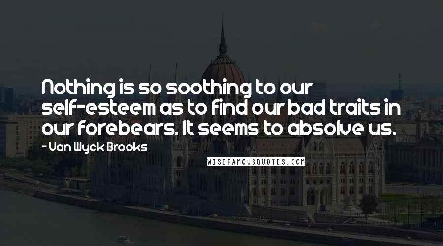 Van Wyck Brooks Quotes: Nothing is so soothing to our self-esteem as to find our bad traits in our forebears. It seems to absolve us.