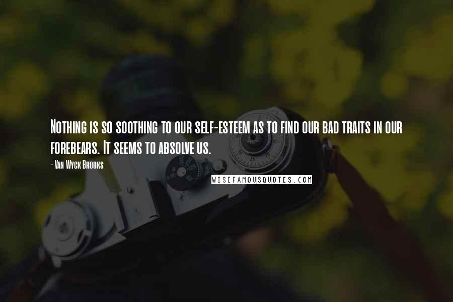Van Wyck Brooks Quotes: Nothing is so soothing to our self-esteem as to find our bad traits in our forebears. It seems to absolve us.
