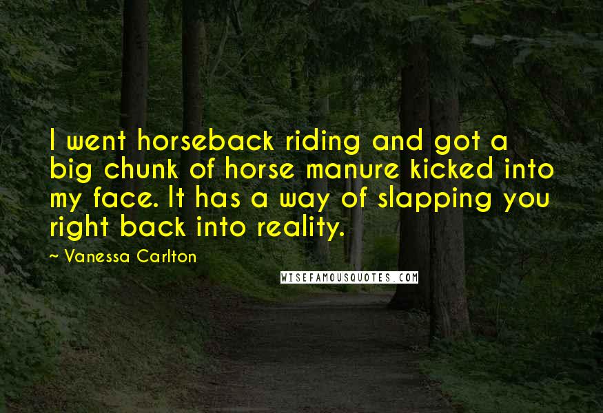 Vanessa Carlton Quotes: I went horseback riding and got a big chunk of horse manure kicked into my face. It has a way of slapping you right back into reality.