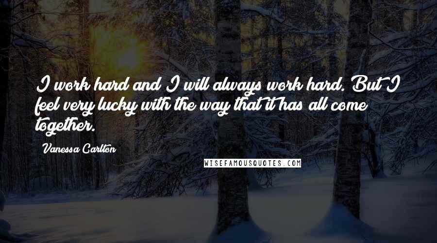 Vanessa Carlton Quotes: I work hard and I will always work hard. But I feel very lucky with the way that it has all come together.