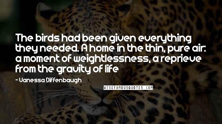 Vanessa Diffenbaugh Quotes: The birds had been given everything they needed. A home in the thin, pure air: a moment of weightlessness, a reprieve from the gravity of life