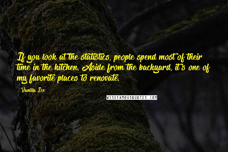 Vanilla Ice Quotes: If you look at the statistics, people spend most of their time in the kitchen. Aside from the backyard, it's one of my favorite places to renovate.