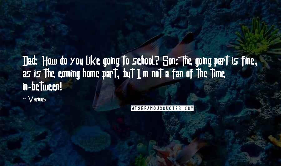 Various Quotes: Dad: How do you like going to school? Son: The going part is fine, as is the coming home part, but I'm not a fan of the time in-between!