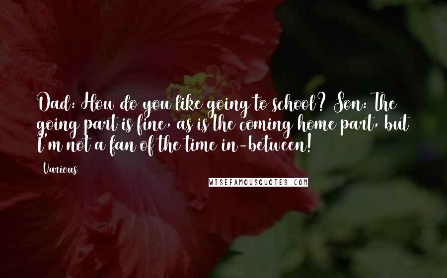 Various Quotes: Dad: How do you like going to school? Son: The going part is fine, as is the coming home part, but I'm not a fan of the time in-between!