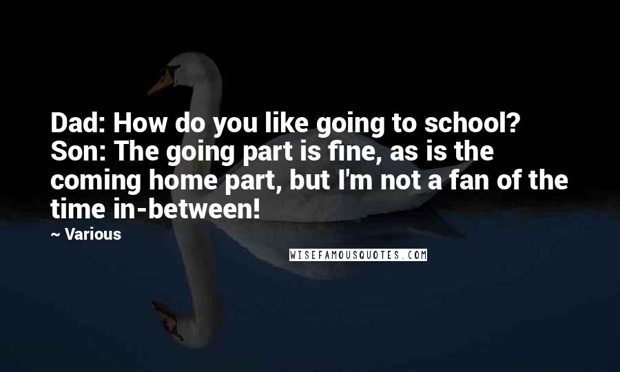 Various Quotes: Dad: How do you like going to school? Son: The going part is fine, as is the coming home part, but I'm not a fan of the time in-between!