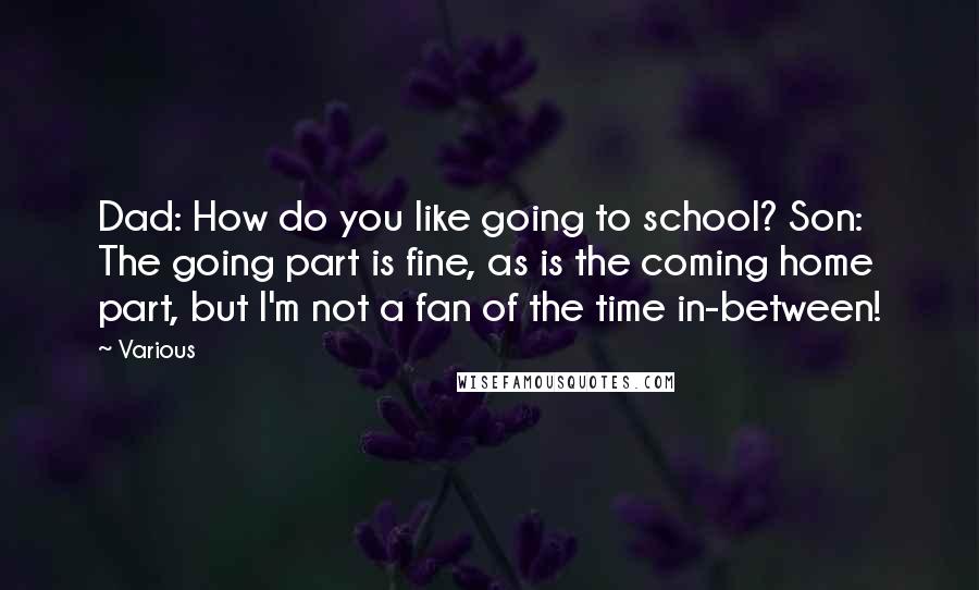 Various Quotes: Dad: How do you like going to school? Son: The going part is fine, as is the coming home part, but I'm not a fan of the time in-between!