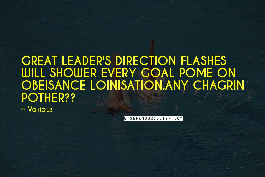 Various Quotes: GREAT LEADER'S DIRECTION FLASHES WILL SHOWER EVERY GOAL POME ON OBEISANCE LOINISATION.ANY CHAGRIN POTHER??