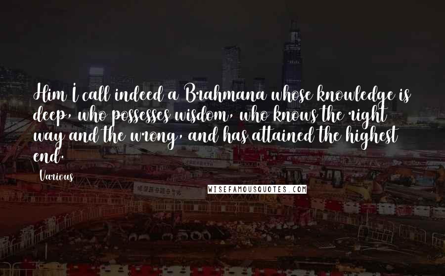 Various Quotes: Him I call indeed a Brahmana whose knowledge is deep, who possesses wisdom, who knows the right way and the wrong, and has attained the highest end.