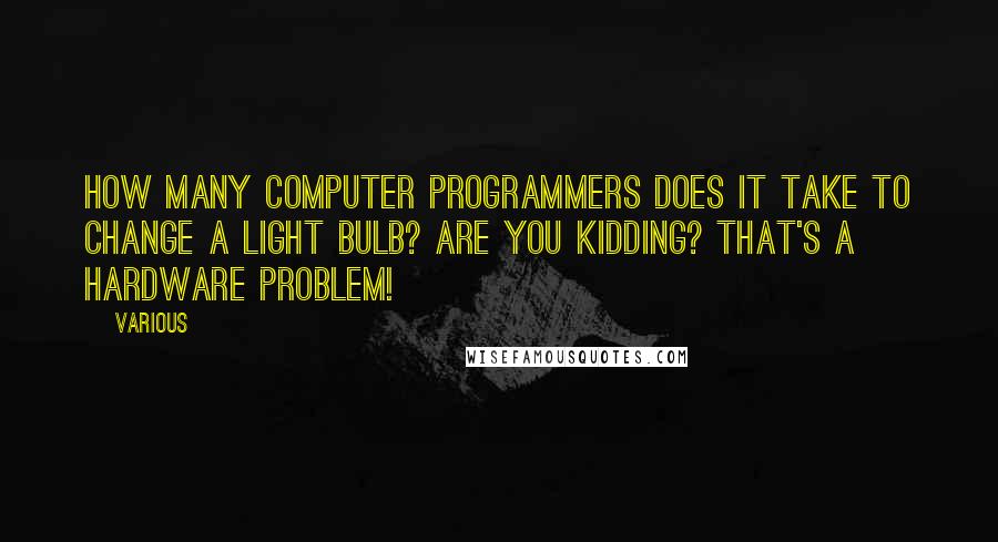 Various Quotes: How many computer programmers does it take to change a light bulb? Are you kidding? That's a hardware problem!