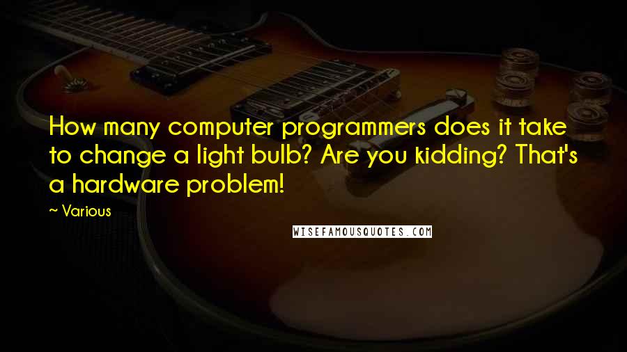 Various Quotes: How many computer programmers does it take to change a light bulb? Are you kidding? That's a hardware problem!