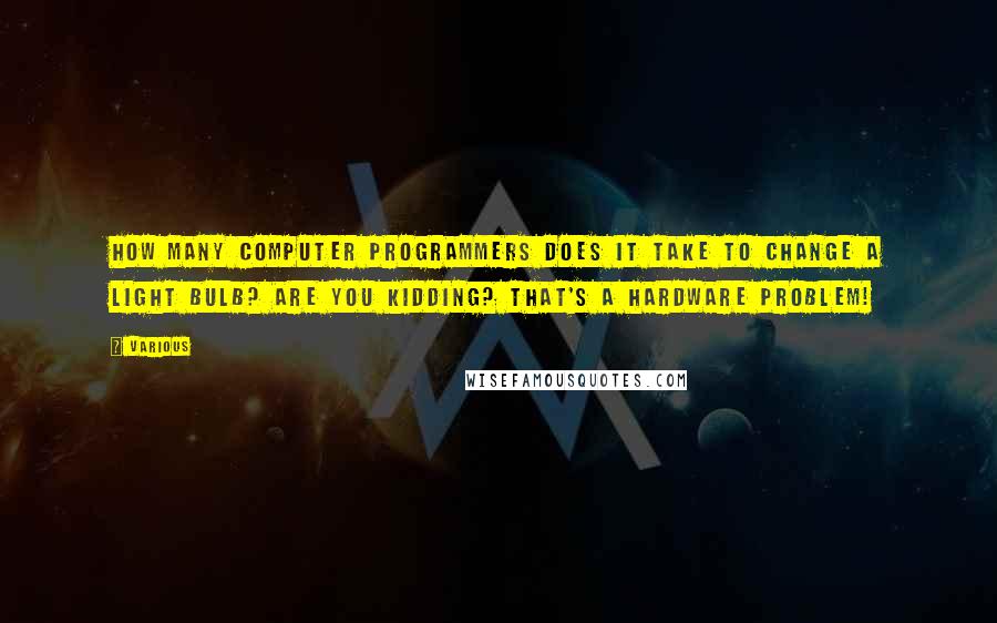 Various Quotes: How many computer programmers does it take to change a light bulb? Are you kidding? That's a hardware problem!