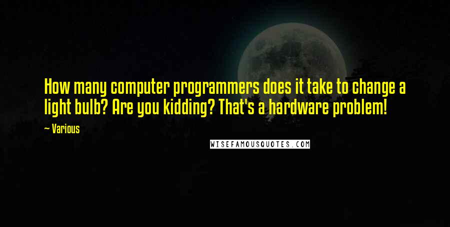 Various Quotes: How many computer programmers does it take to change a light bulb? Are you kidding? That's a hardware problem!