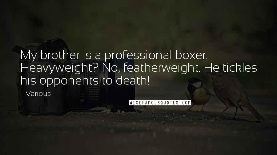 Various Quotes: My brother is a professional boxer. Heavyweight? No, featherweight. He tickles his opponents to death!