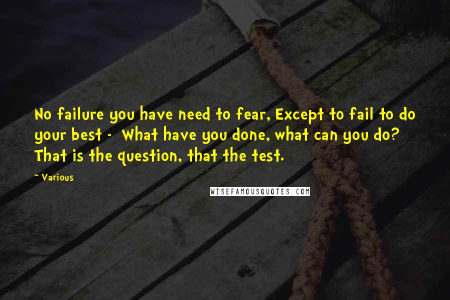 Various Quotes: No failure you have need to fear, Except to fail to do your best -  What have you done, what can you do? That is the question, that the test.