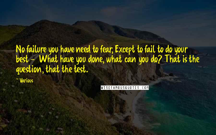 Various Quotes: No failure you have need to fear, Except to fail to do your best -  What have you done, what can you do? That is the question, that the test.