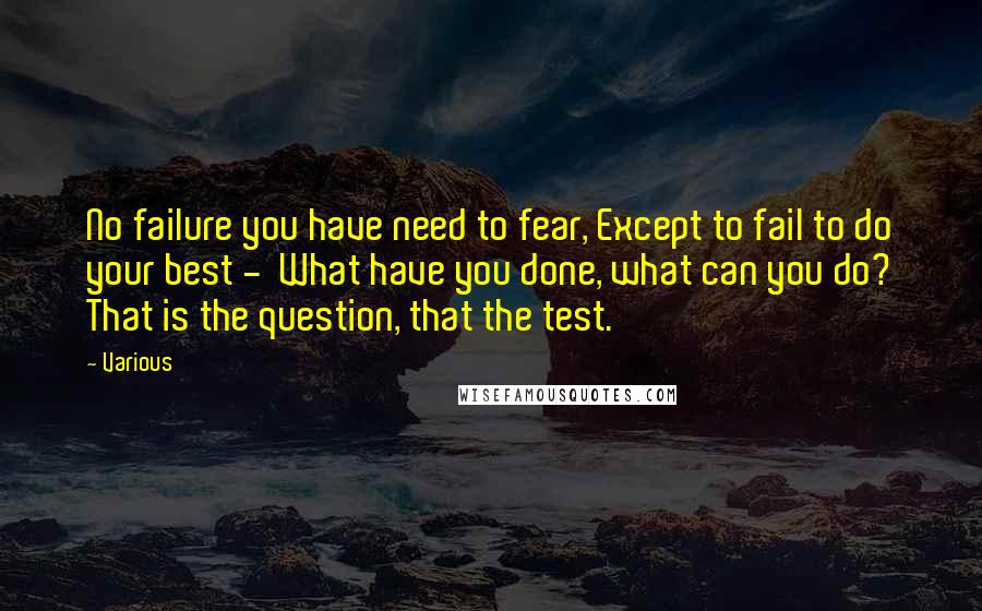 Various Quotes: No failure you have need to fear, Except to fail to do your best -  What have you done, what can you do? That is the question, that the test.