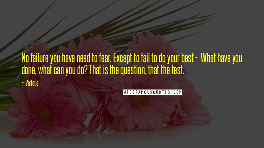 Various Quotes: No failure you have need to fear, Except to fail to do your best -  What have you done, what can you do? That is the question, that the test.