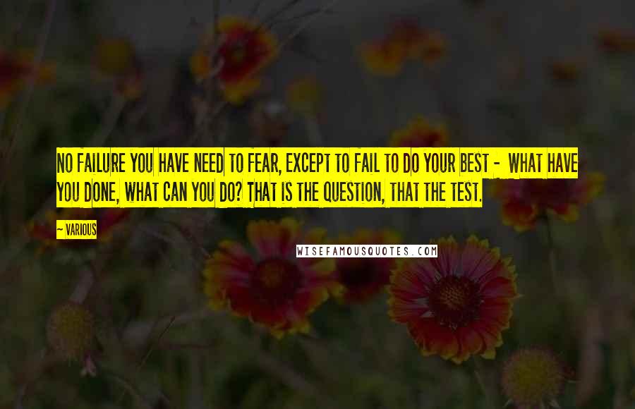 Various Quotes: No failure you have need to fear, Except to fail to do your best -  What have you done, what can you do? That is the question, that the test.