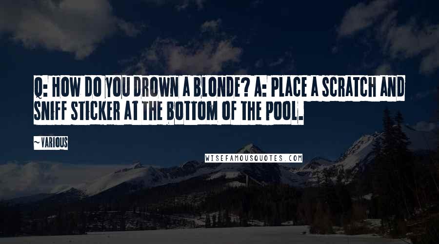 Various Quotes: Q: How do you drown a blonde? A: Place a scratch and sniff sticker at the bottom of the pool.