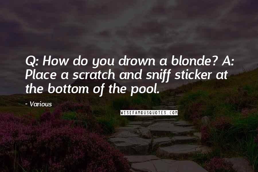 Various Quotes: Q: How do you drown a blonde? A: Place a scratch and sniff sticker at the bottom of the pool.