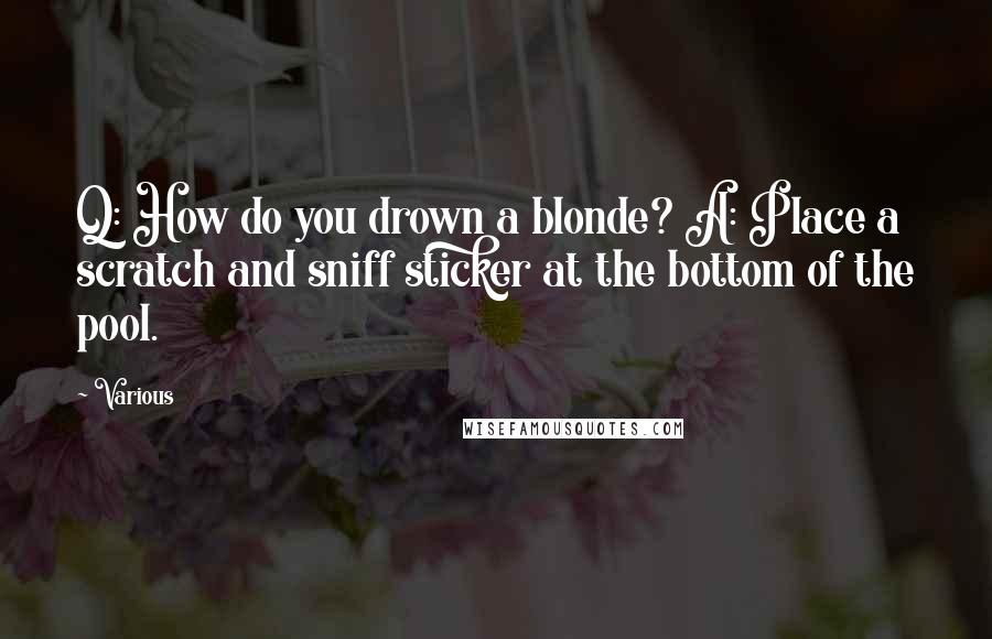 Various Quotes: Q: How do you drown a blonde? A: Place a scratch and sniff sticker at the bottom of the pool.