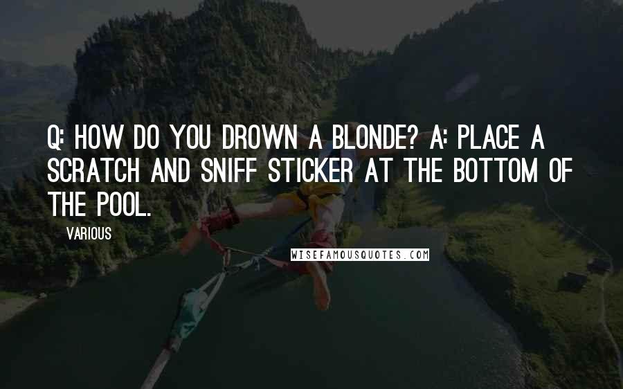 Various Quotes: Q: How do you drown a blonde? A: Place a scratch and sniff sticker at the bottom of the pool.