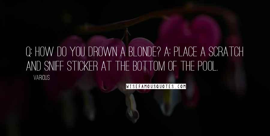 Various Quotes: Q: How do you drown a blonde? A: Place a scratch and sniff sticker at the bottom of the pool.