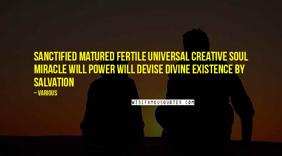 Various Quotes: SANCTIFIED MATURED FERTILE UNIVERSAL CREATIVE SOUL MIRACLE WILL POWER WILL DEVISE DIVINE EXISTENCE BY SALVATION