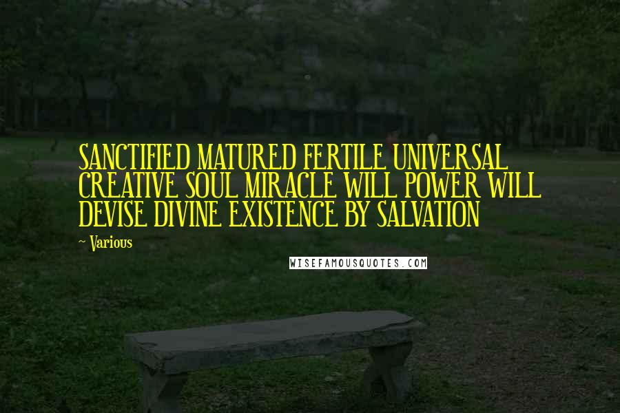 Various Quotes: SANCTIFIED MATURED FERTILE UNIVERSAL CREATIVE SOUL MIRACLE WILL POWER WILL DEVISE DIVINE EXISTENCE BY SALVATION