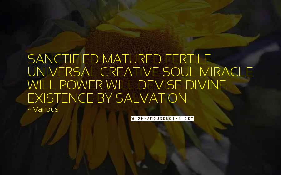 Various Quotes: SANCTIFIED MATURED FERTILE UNIVERSAL CREATIVE SOUL MIRACLE WILL POWER WILL DEVISE DIVINE EXISTENCE BY SALVATION
