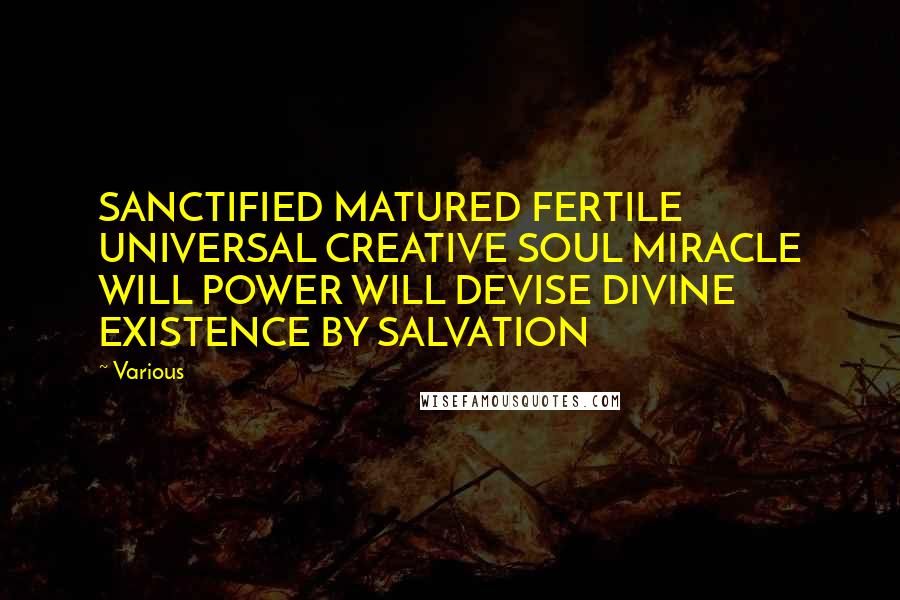 Various Quotes: SANCTIFIED MATURED FERTILE UNIVERSAL CREATIVE SOUL MIRACLE WILL POWER WILL DEVISE DIVINE EXISTENCE BY SALVATION