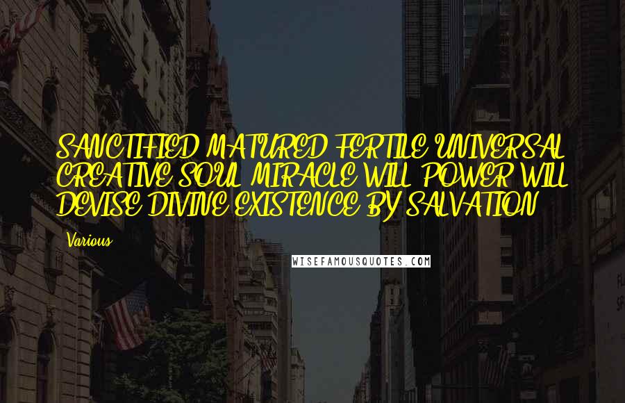 Various Quotes: SANCTIFIED MATURED FERTILE UNIVERSAL CREATIVE SOUL MIRACLE WILL POWER WILL DEVISE DIVINE EXISTENCE BY SALVATION