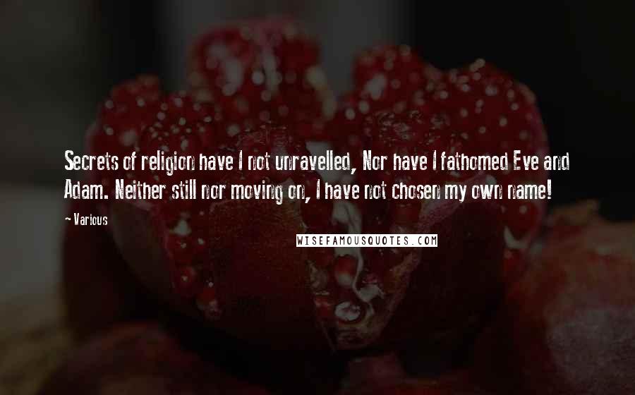 Various Quotes: Secrets of religion have I not unravelled, Nor have I fathomed Eve and Adam. Neither still nor moving on, I have not chosen my own name!