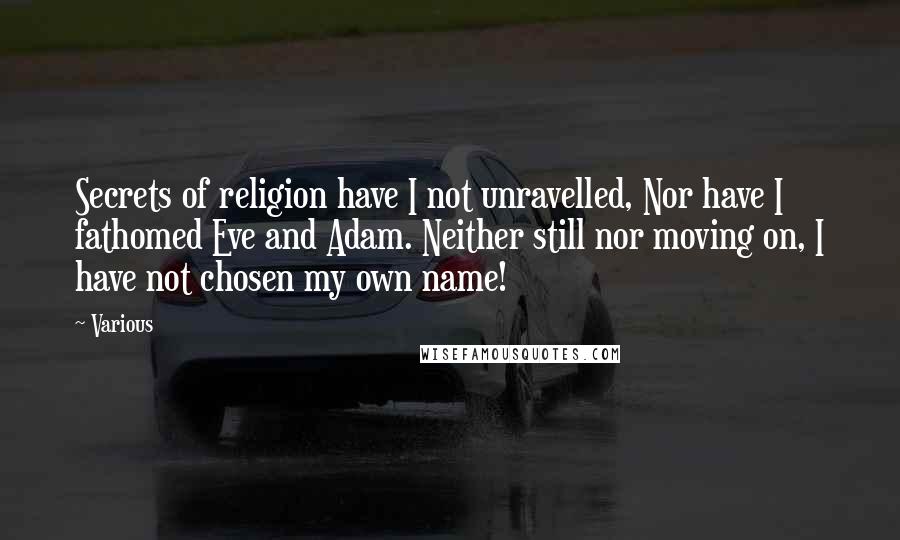 Various Quotes: Secrets of religion have I not unravelled, Nor have I fathomed Eve and Adam. Neither still nor moving on, I have not chosen my own name!