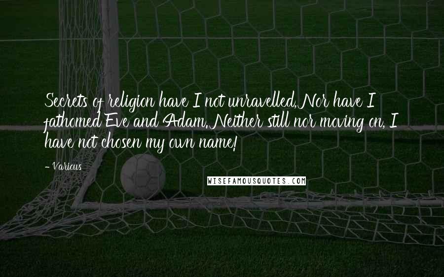 Various Quotes: Secrets of religion have I not unravelled, Nor have I fathomed Eve and Adam. Neither still nor moving on, I have not chosen my own name!