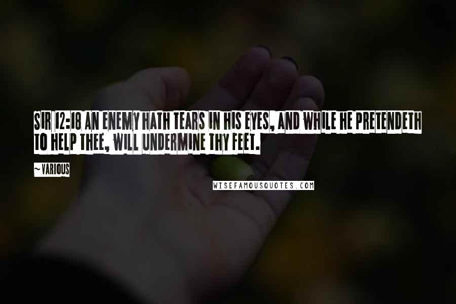 Various Quotes: Sir 12:18 An enemy hath tears in his eyes, and while he pretendeth to help thee, will undermine thy feet.