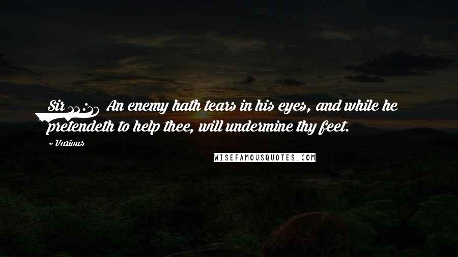 Various Quotes: Sir 12:18 An enemy hath tears in his eyes, and while he pretendeth to help thee, will undermine thy feet.
