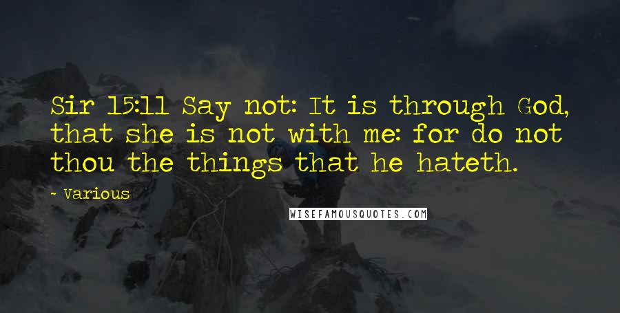 Various Quotes: Sir 15:11 Say not: It is through God, that she is not with me: for do not thou the things that he hateth.