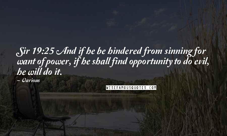 Various Quotes: Sir 19:25 And if he be hindered from sinning for want of power, if he shall find opportunity to do evil, he will do it.