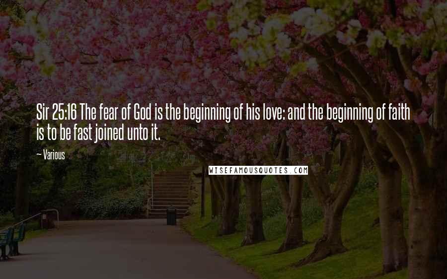 Various Quotes: Sir 25:16 The fear of God is the beginning of his love: and the beginning of faith is to be fast joined unto it.