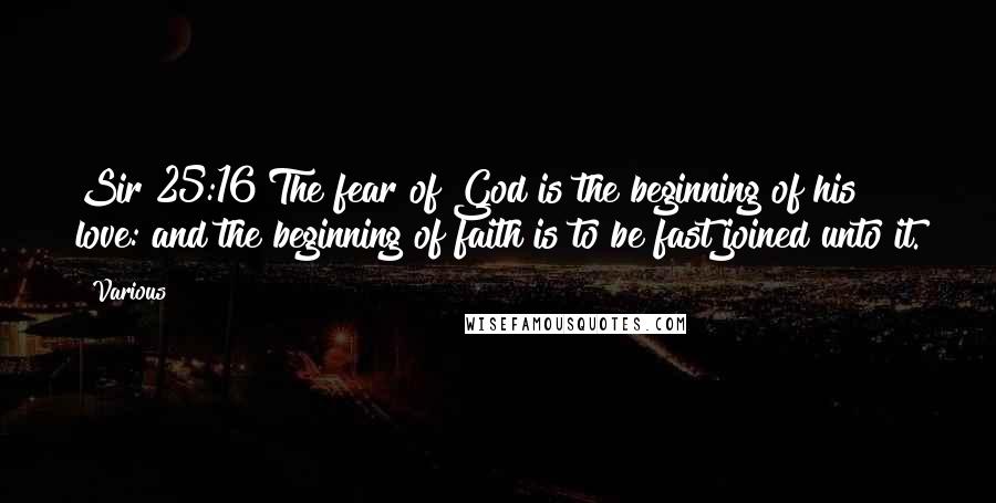 Various Quotes: Sir 25:16 The fear of God is the beginning of his love: and the beginning of faith is to be fast joined unto it.