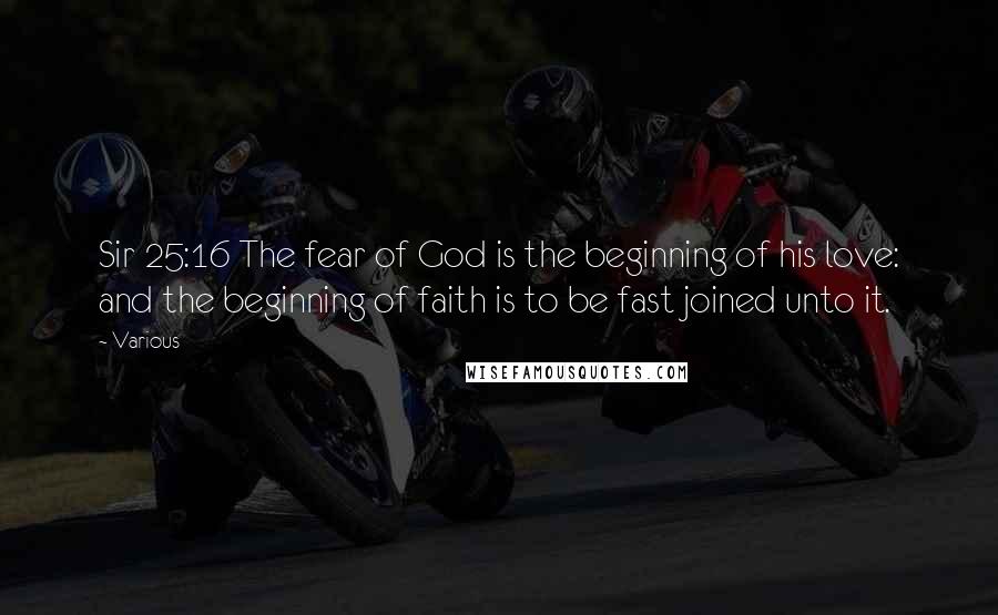 Various Quotes: Sir 25:16 The fear of God is the beginning of his love: and the beginning of faith is to be fast joined unto it.