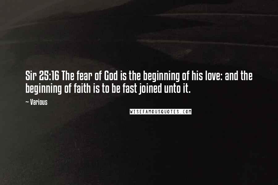 Various Quotes: Sir 25:16 The fear of God is the beginning of his love: and the beginning of faith is to be fast joined unto it.