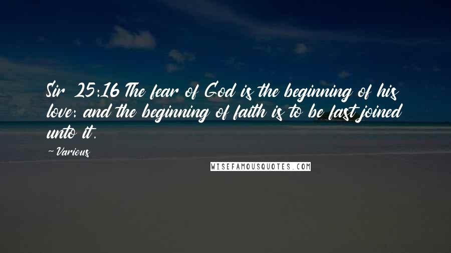 Various Quotes: Sir 25:16 The fear of God is the beginning of his love: and the beginning of faith is to be fast joined unto it.