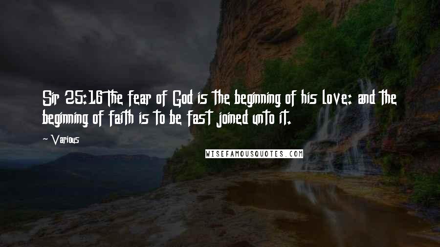 Various Quotes: Sir 25:16 The fear of God is the beginning of his love: and the beginning of faith is to be fast joined unto it.