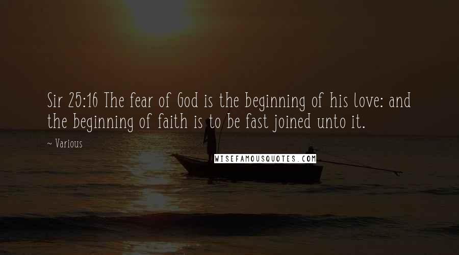 Various Quotes: Sir 25:16 The fear of God is the beginning of his love: and the beginning of faith is to be fast joined unto it.