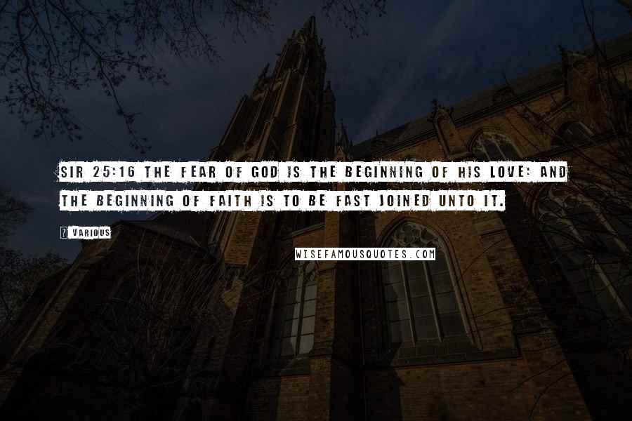 Various Quotes: Sir 25:16 The fear of God is the beginning of his love: and the beginning of faith is to be fast joined unto it.