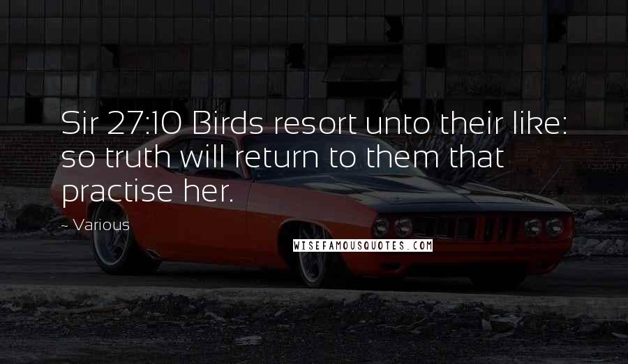 Various Quotes: Sir 27:10 Birds resort unto their like: so truth will return to them that practise her.