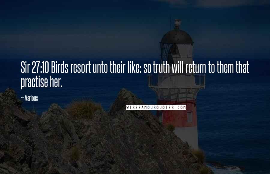 Various Quotes: Sir 27:10 Birds resort unto their like: so truth will return to them that practise her.